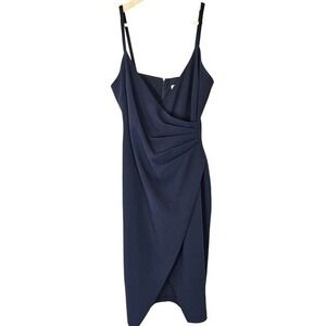 Eliza J Blue Ruched  Sleeveless Tulip‎ V-neck Formal Knee Length Dress Size 8